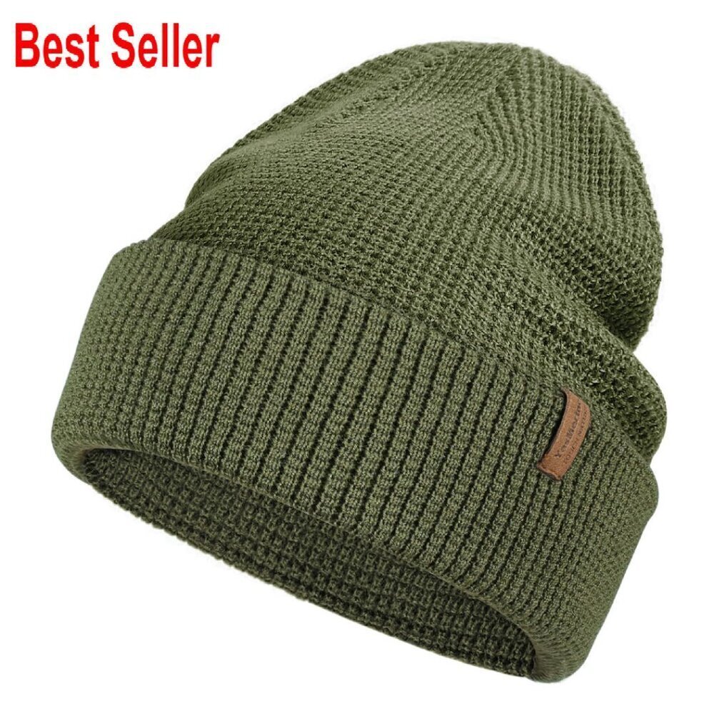 Soft Merino Wool Blend Beanie Slouch Cuffed Winter Hat Unisex